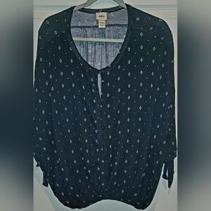 Daytrip Navy Blue Button-Up Shirt with White Diamond Pattern